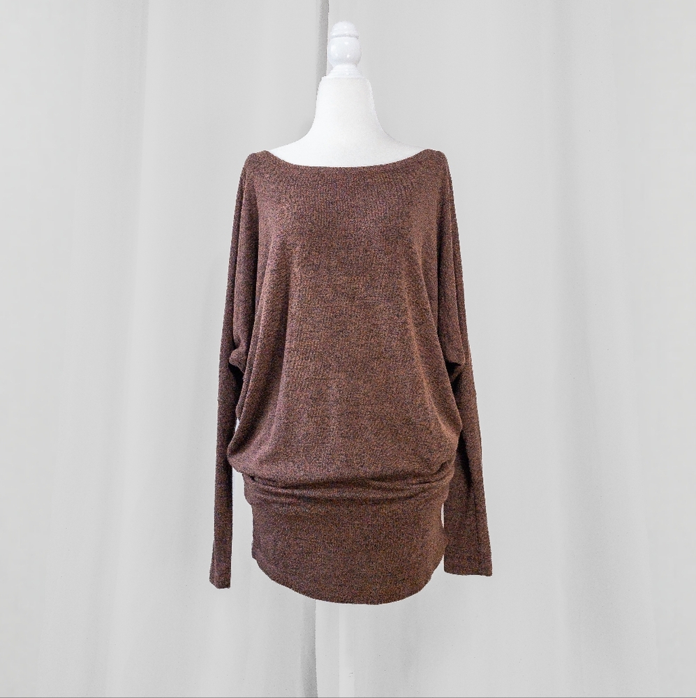 Brown Off Shoulder Batwing Sweater Dress